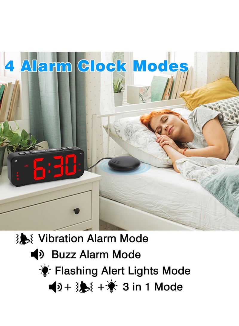 Loud Alarm Clock for Heavy Sleepers Adults, Dual Alarm Clock with Bed Shaker, Digital Vibrating Alarm Clock for Bedrooms, 6.5″large Display with Dimmer, Snooze & 12/24h & Battery Backup (Red)
