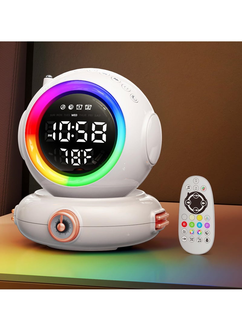 Sunrise Alarm Clock with Sunrise Simulation Wake Up Light, Remote Control, Astronaut Dual Alarms, Wireless Speaker, 6 Natural Sounds, FM Radio, Ideal Gifts for Kids and Teens