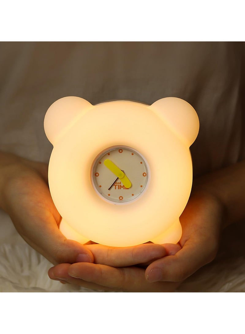 Children's Night Light with Mini Alarm Clock, with Tap Control and Timer, Rechargeable LED Beside Night Light, Dimmable Cute Night Lamp Gift for Girls Boys Baby