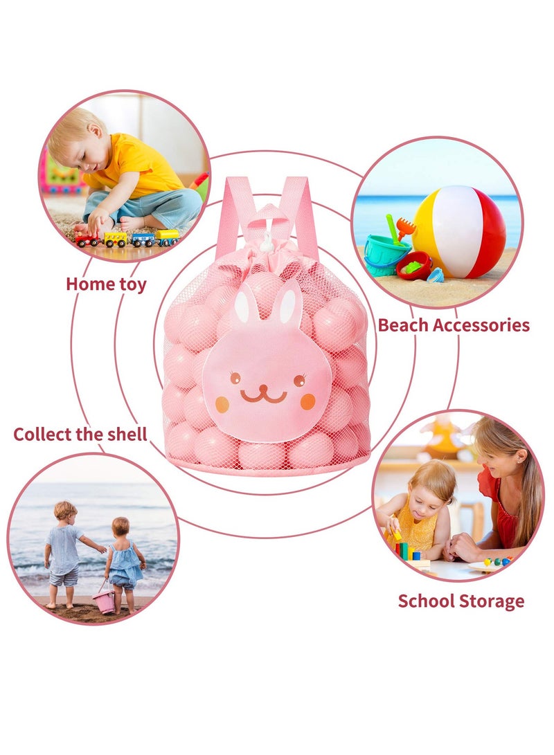 Mesh Beach Toy Bag, Durable Sand Away Drawstring Beach Backpack Swim and Pool Toys Balls Storage Bags Tote Packs for Kids Storage Shell Toys Bags, Pink