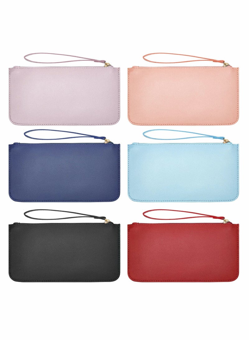 Double Zip Around Wristlet Wallet PU Leather Clutch Wallet Purse Wristlet Wallets for Women Slim Leather Wristlet Handbags Wallets with Strap Zipper Pouch