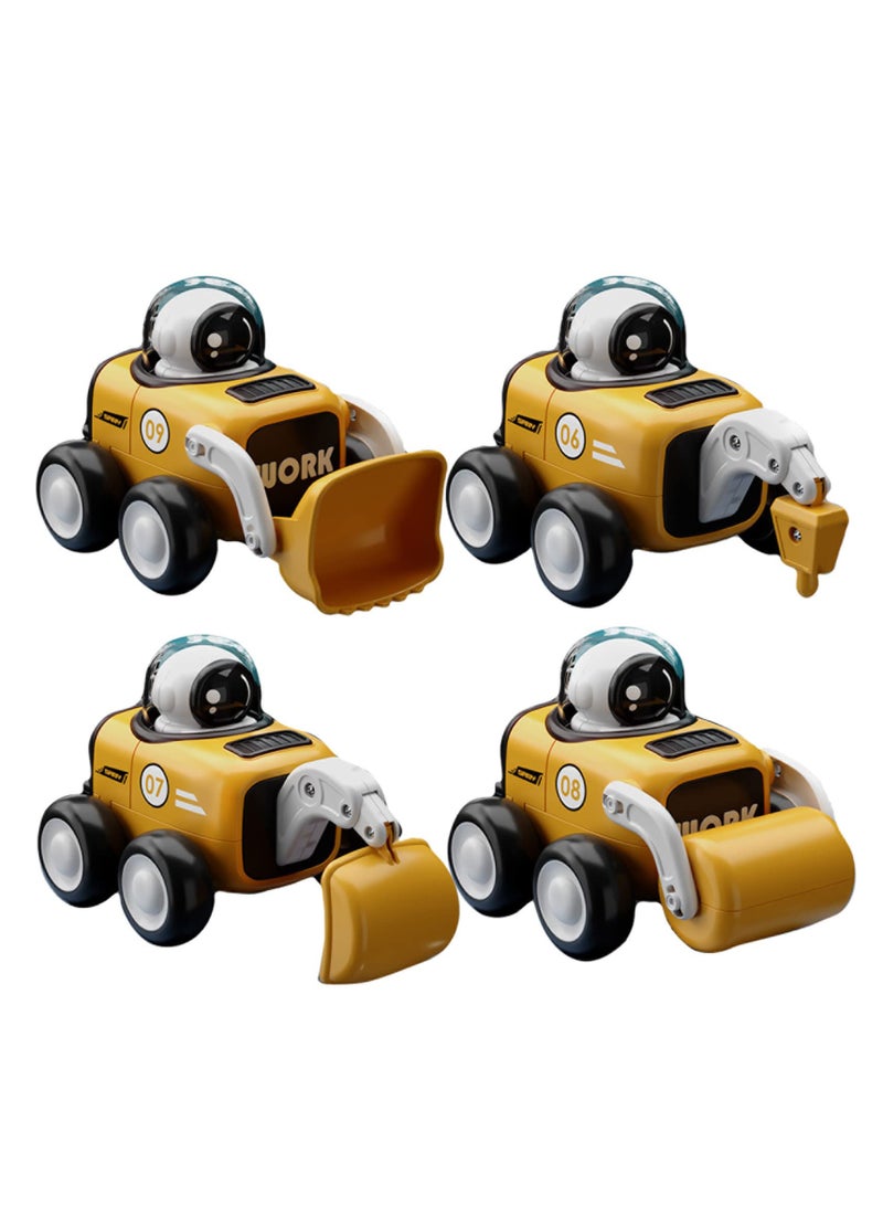 Mini Kids Toys Construction Vehicles, Set of 4 Press and Go Excavator Bulldozer Road Roller and Drill Truck with Whistle for Ages 3-5 4-8 Boys, Toy Cars Birthday Gifts for 3 to 4 5 6 7 Year Olds