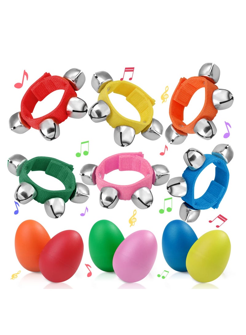 Hand Bells, Wrist Bands Jingle Bells and Egg Shakers, Noise Makers Jingle Bells Musical Instruments for Kids, Band, Party Favors, 12PCS