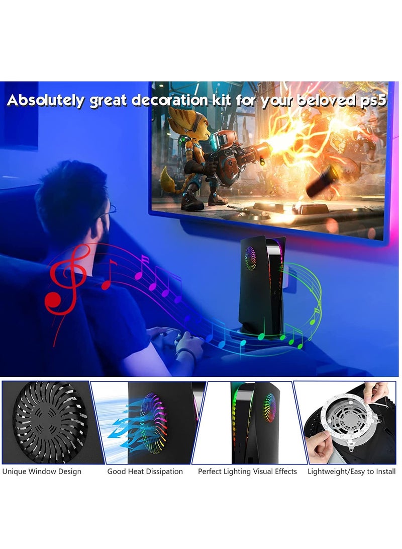 PS5 Console Face Plates and RGB LED Light Strip, for Playstation 5 Accessories with Fan Vents Faceplate Shockproof ABS Shell Cover Case, PS5 Lights 8 Color 400+Effects Decorative Ring Kit - Black