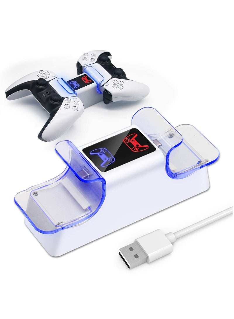 Controller Charging Station for PS5 Dual USB Quick Charge Dock with LED Indicator Wireless Gamepad Charger Secure Chip Protection Charging Accessory (white)