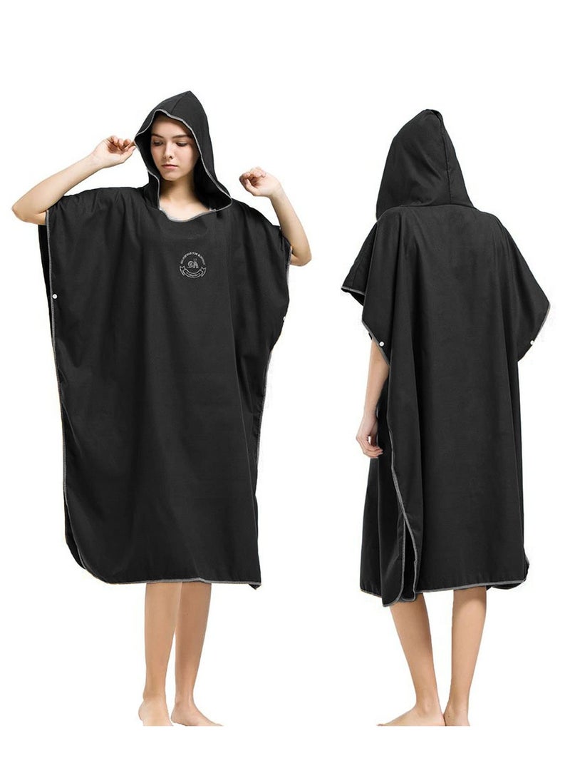 Microfiber Surf Poncho, Wetsuit Changing Bath Robe, Beach Change Cloak Dive Quick Dry Pool Swim Beach Towel with Hood for Adults