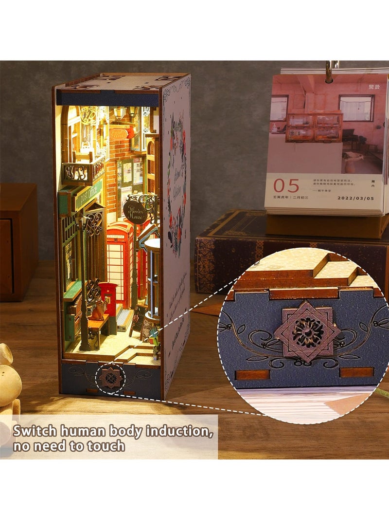 DIY Book Nook Kits, Assemble 3D Wooden Puzzles Bookshelf Insert with LED Light, Booknook Kits Book Decor Gifts for Teens Adults