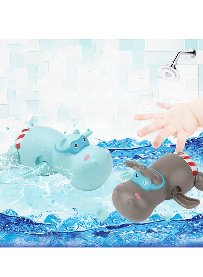 Rubber Hippo Bath Toy, 2pcs Cartoon Animal Floating Wind-up Bathtub Toy, Shower Bathtime Pool Beach Bath Squirters Toy for Toddlers Infants Kids Children