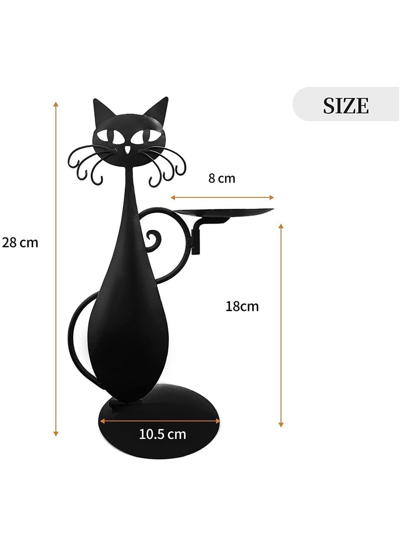 Black Cat Candle Holder for Pillar Candles Led Flameless Candles, Retro Rustic Farmhouse Metal Decor - Ideal for Centerpieces, Dining Tables, and Housewarming Gifts