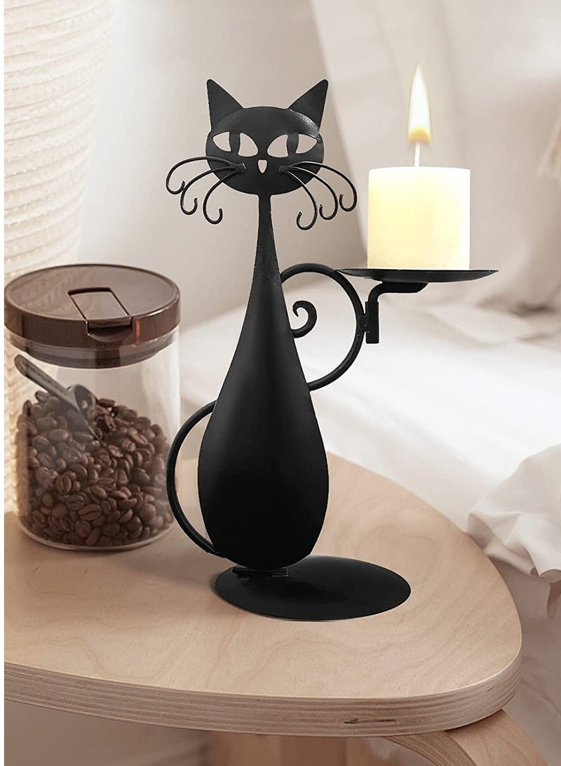 Black Cat Candle Holder for Pillar Candles Led Flameless Candles, Retro Rustic Farmhouse Metal Decor - Ideal for Centerpieces, Dining Tables, and Housewarming Gifts