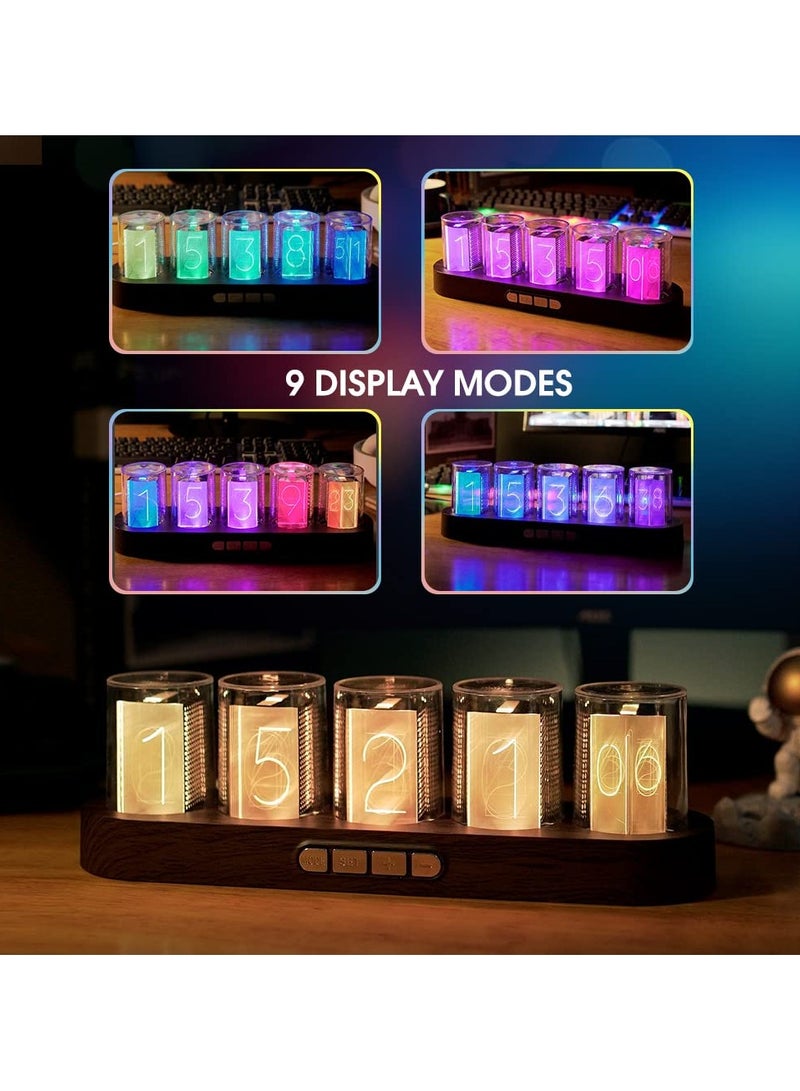 Nixie Tube Clock, 12/24H Display Tube Clock Glow Retro Cool, Creative Retro Digital Variable Color, Exquisite Desktop Decoration Gift Idea No Assembly Required