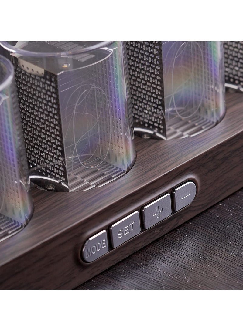 Nixie Tube Clock, 12/24H Display Tube Clock Glow Retro Cool, Creative Retro Digital Variable Color, Exquisite Desktop Decoration Gift Idea No Assembly Required