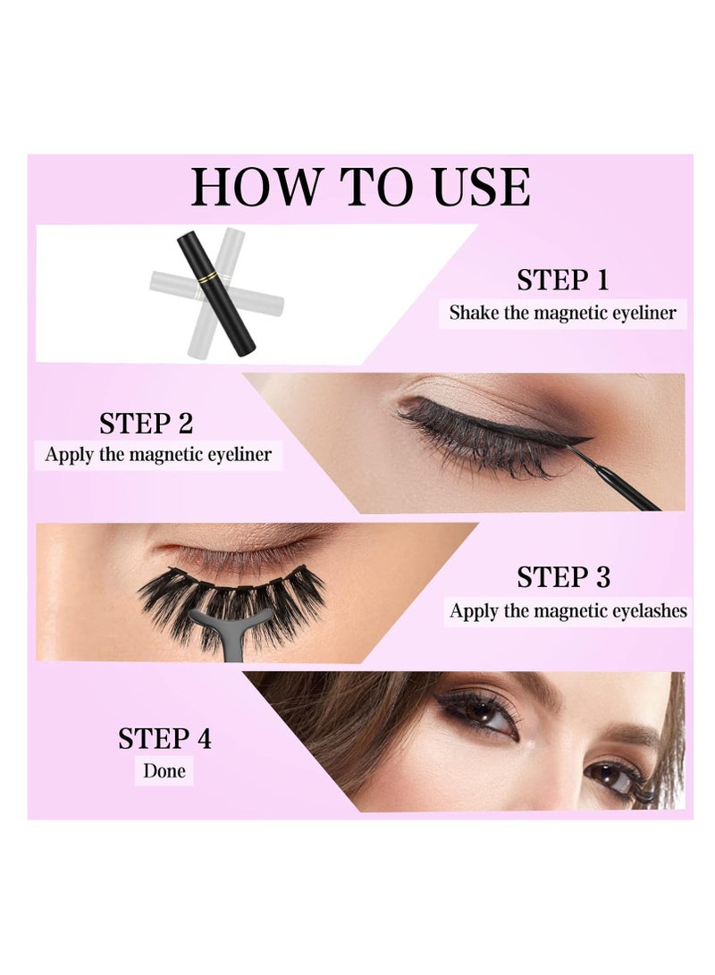 Magnetic Eyelashes and Eyeliner Kit, 12 Pairs Reusable Magnetic Lashes with Eyeliner and Tweezers, 3D Natural Look False Eyelashes, Easy to Wear, No Glue Needed (12pcs)