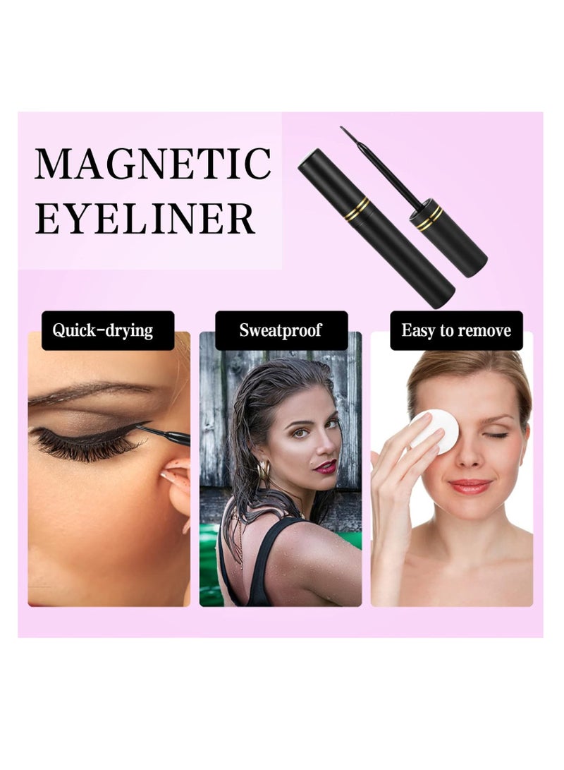 Magnetic Eyelashes and Eyeliner Kit, 12 Pairs Reusable Magnetic Lashes with Eyeliner and Tweezers, 3D Natural Look False Eyelashes, Easy to Wear, No Glue Needed (12pcs)