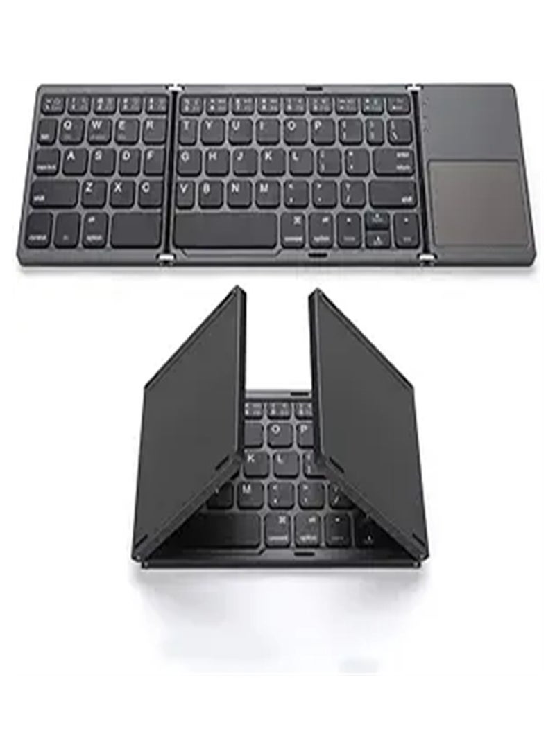 Foldable Bluetooth Keyboard, Pocket Size Portable Mini BT Wireless Keyboard with Touchpad for Android, Windows, PC, Tablet, with Rechargeable Li-ion Battery