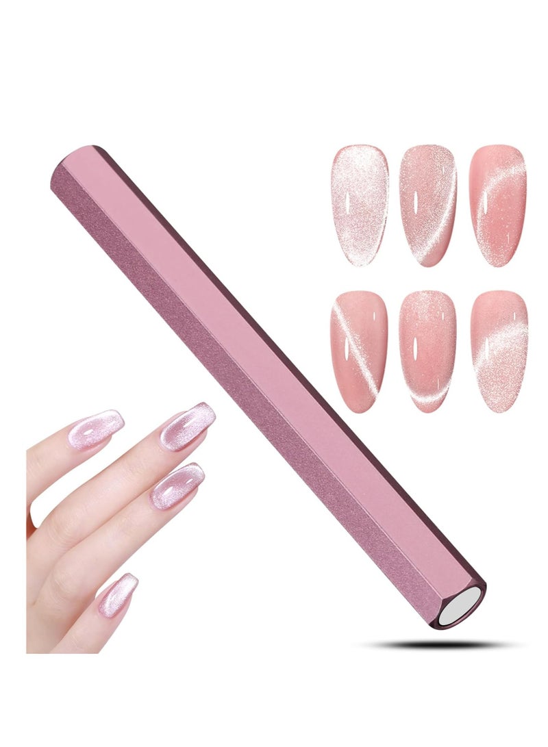 Cat Eye Magnet Tool, Professional Double-Ended Hexagon Strong Nail Magnet for Cat Eye Gel Nail Polish, suitable for personal DIY, nail studio or nail salon(Pink)