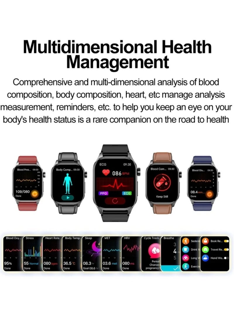 2024 New Blood Lipids Uric Acid Blood Glucose Smart Watch ECG+PPG+HRV Heart Rate Blood Body Composition Bluetooth Call Smartwatch