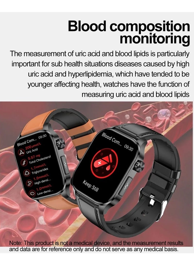 2024 New Blood Lipids Uric Acid Blood Glucose Smart Watch ECG+PPG+HRV Heart Rate Blood Body Composition Bluetooth Call Smartwatch