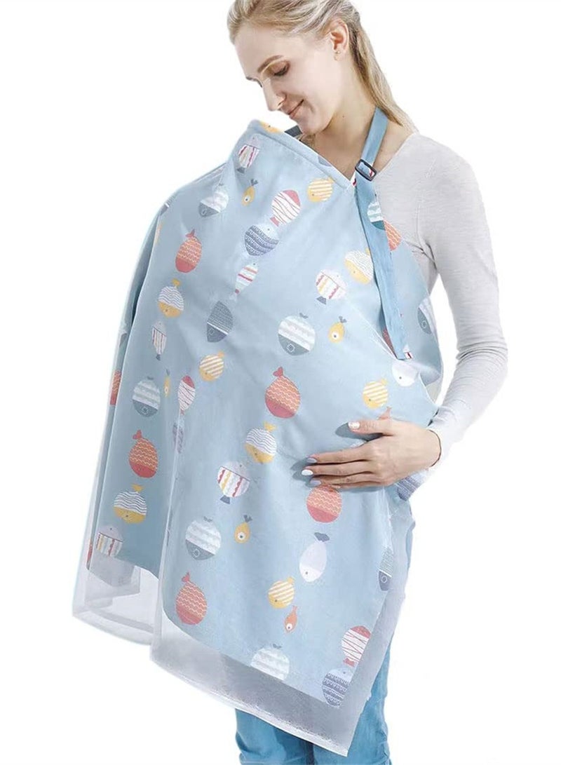 Nursing Cover for Breastfeeding, Breathable Infant Feeding Apron for Privacy, Blue