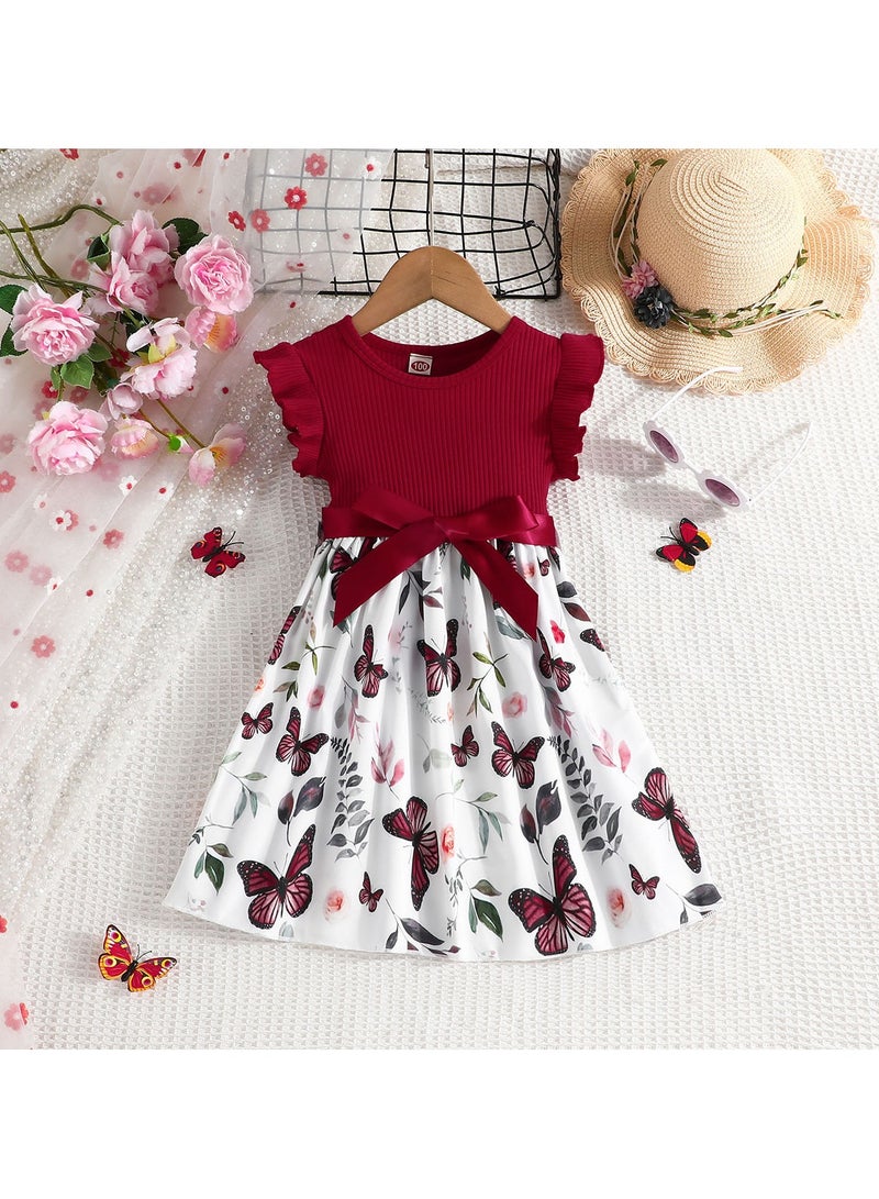 Girl's New Summer Butterfly Print Fashion Fly Sleeve A-Line Dresses