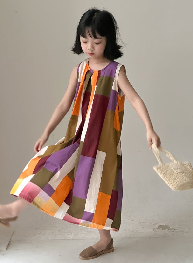 Summer Girls Colorful Plaid Dress