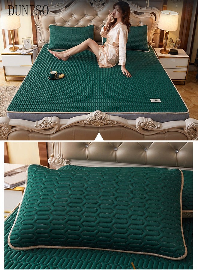 Anti-Slip Latex Bed Cap Cool Silk Bed Cover Three-Piece Set with Pillowcases Four Seasons Universal Foldable Ice Silk Mat For Hotel Family Mattresses 200*180CM