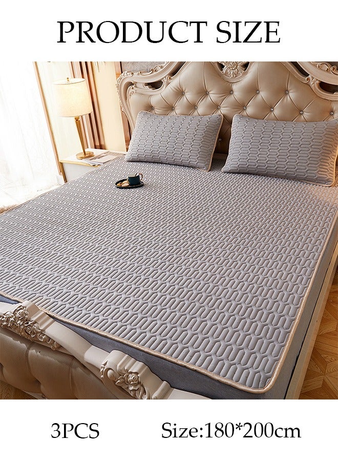 Anti-Slip Latex Bed Cap Cool Silk Bed Cover Three-Piece Set with Pillowcases Four Seasons Universal Foldable Ice Silk Mat For Hotel Family Mattresses 200*180CM