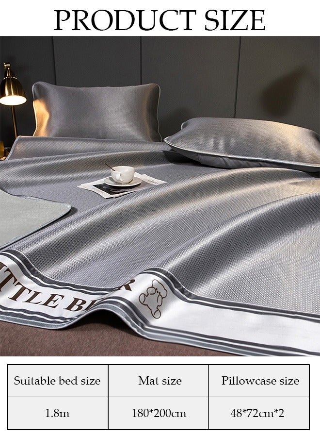 Anti-Slip Ice Silk Bed Cap Cool Silk Bed Cover Three-Piece Set with Pillowcases Four Seasons Universal Foldable Ice Silk Mat For Hotel Family Mattresses 200*180CM