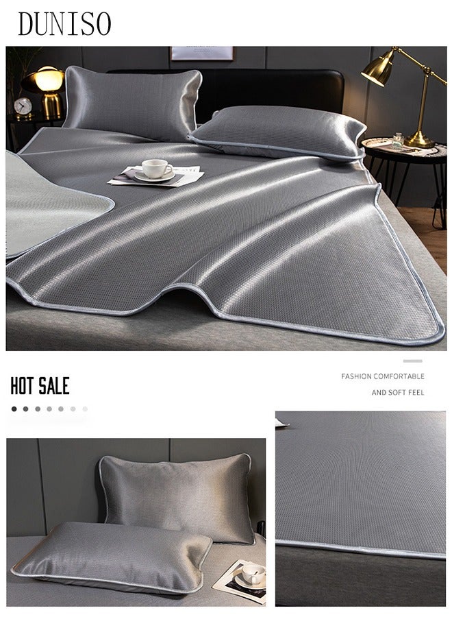 Anti-Slip Ice Silk Bed Cap Cool Silk Bed Cover Three-Piece Set with Pillowcases Four Seasons Universal Foldable Ice Silk Mat For Hotel Family Mattresses 200*180CM