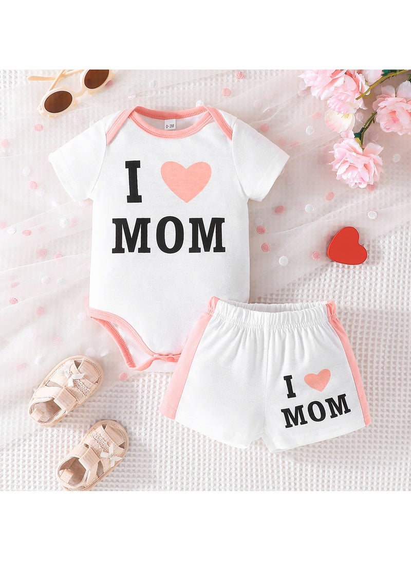 New I Love Mom Printed Alphabet Girls Baby 2 Piece Set