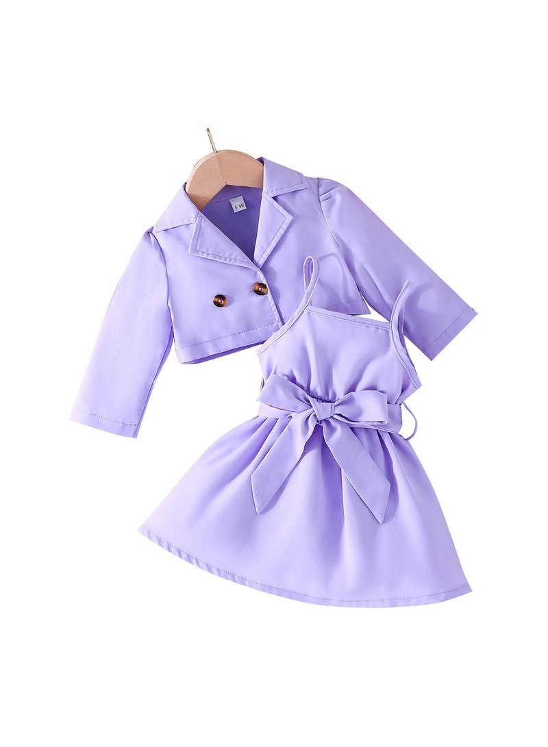 Girl's Long Sleeve And Halter Dress Two Piece Set