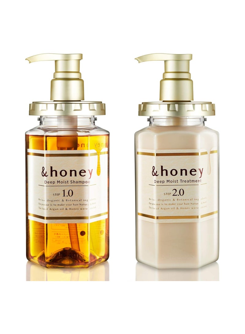 &honey Shampoo 440ml & Conditioner 440ml Set Organic Hair and Scalp Care for Intense Cleansing and Hydration - Moisture-Enhancing Wash and Protection - Ideal for Straight, Curly, Curl, Kinky, Frizzy, Treated, Col Made in Japan