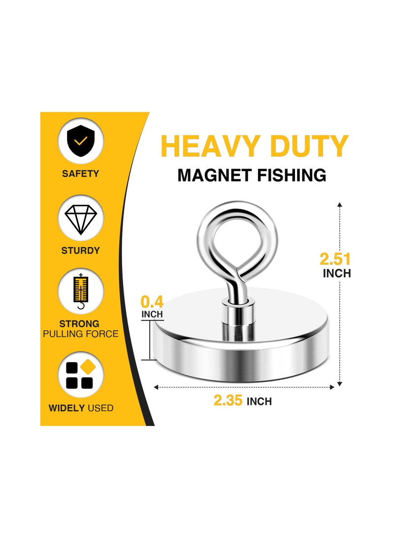Super Strong Neodymium Fishing Magnets, 500 lbs 227 KG Pulling Force Rare Earth Magnet with Countersunk Hole Eyebolt for Retrieving in River and Magnetic Fishing,Diameter 2.36 inch