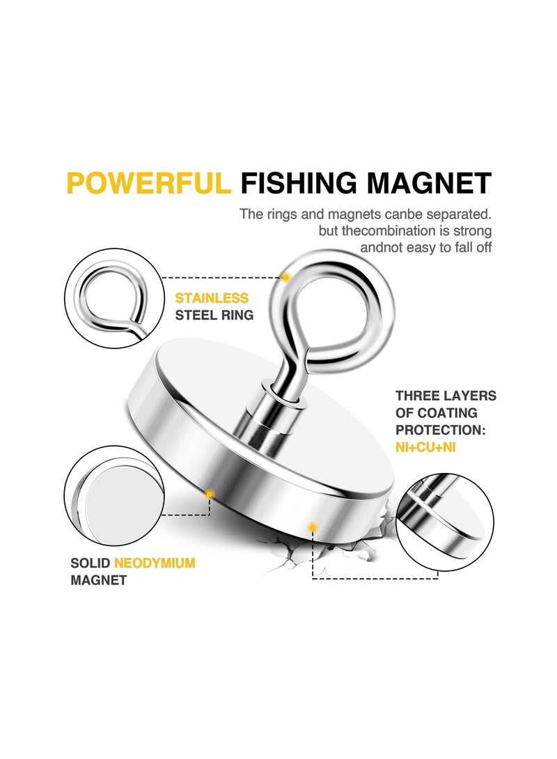 Super Strong Neodymium Fishing Magnets, 500 lbs 227 KG Pulling Force Rare Earth Magnet with Countersunk Hole Eyebolt for Retrieving in River and Magnetic Fishing,Diameter 2.36 inch