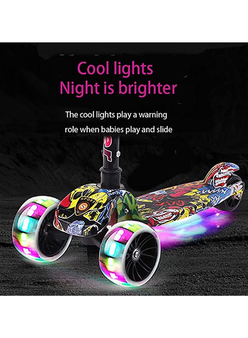Foldable 3-Wheel ScooterFlash Wheel with Music and Light Adjustable Height Suitable Small Size Black Letters