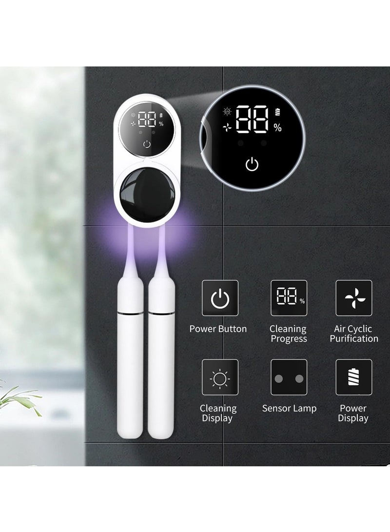 Rechargeable UV Toothbrush Sanitizer, Wall Mounted Holder, Cordless Portable Toothbrush Sanitizer with Intelligent Sensor and Screen Display for Home, Office, and Business Trip