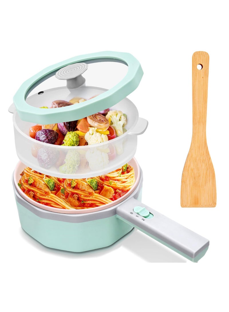 Electric Hot Pot with Steamer, 1.5L Non-Stick Ramen Cooker and Sauté Pan for Steak, Egg, Fried Rice, Soup, Portable Personal Cooker Perfect for Dorm and Apartment