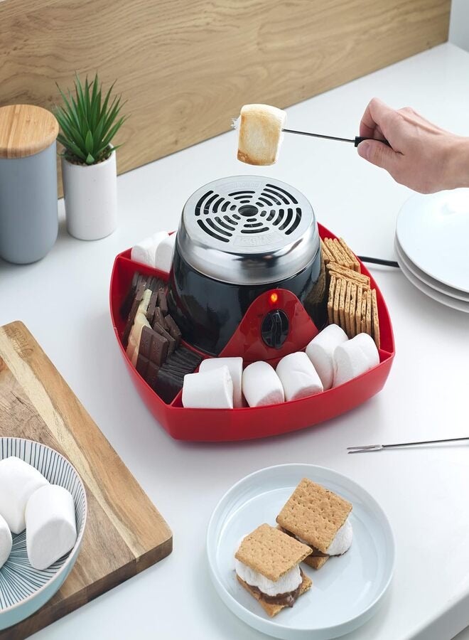 Electric S’More Maker, Indoor Party Smores Machine, 260 W, Marshmallow Roasting & Toasting, 4 Forks, Flameless Tabletop Heater, Food Tray for Marshmallows, Chocolate, Crackers.