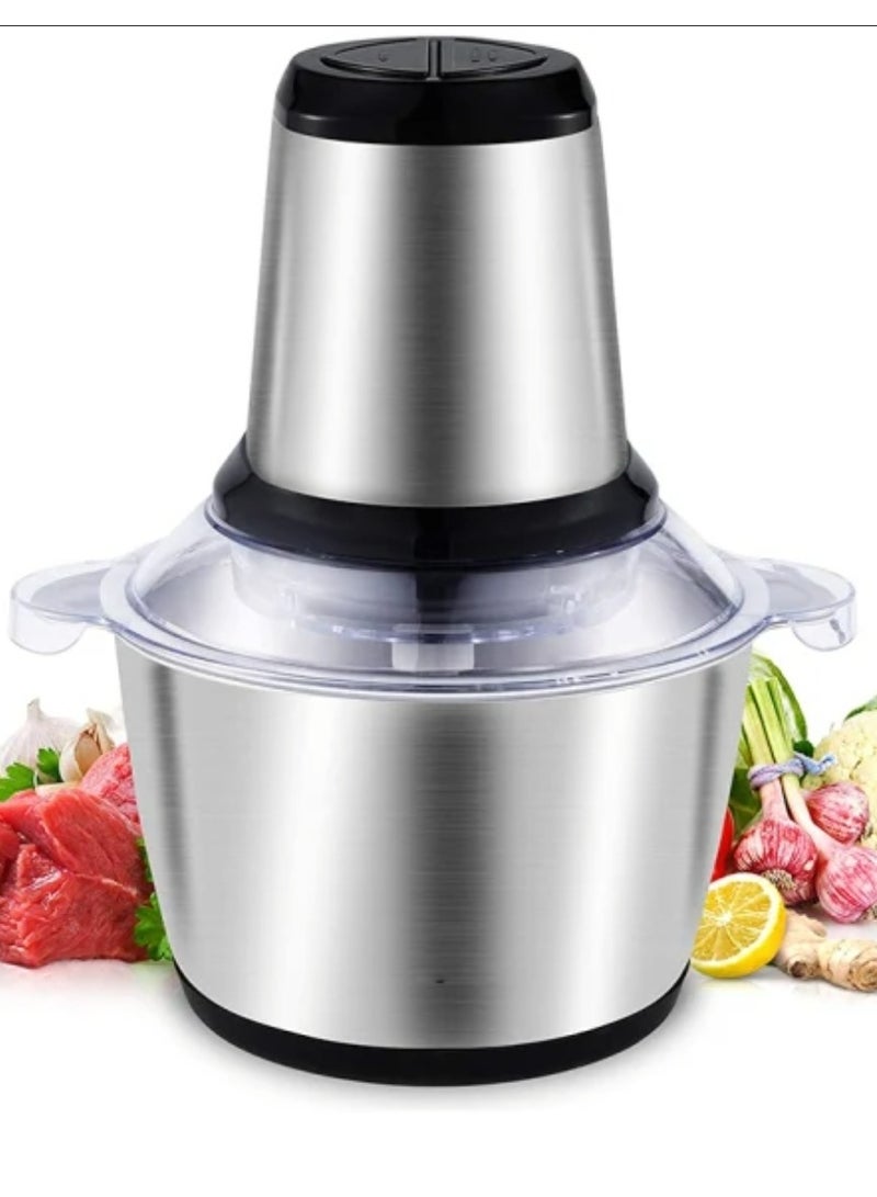 Multi-Functional Meat Grinder Mini Electric Mixer, Food Chopper, Blender and Mincer,2L Large Capacity Stainless Steel Electric Food Chopper, 2 Rotating Speed Levels with Sharp Blades, Baby Food.