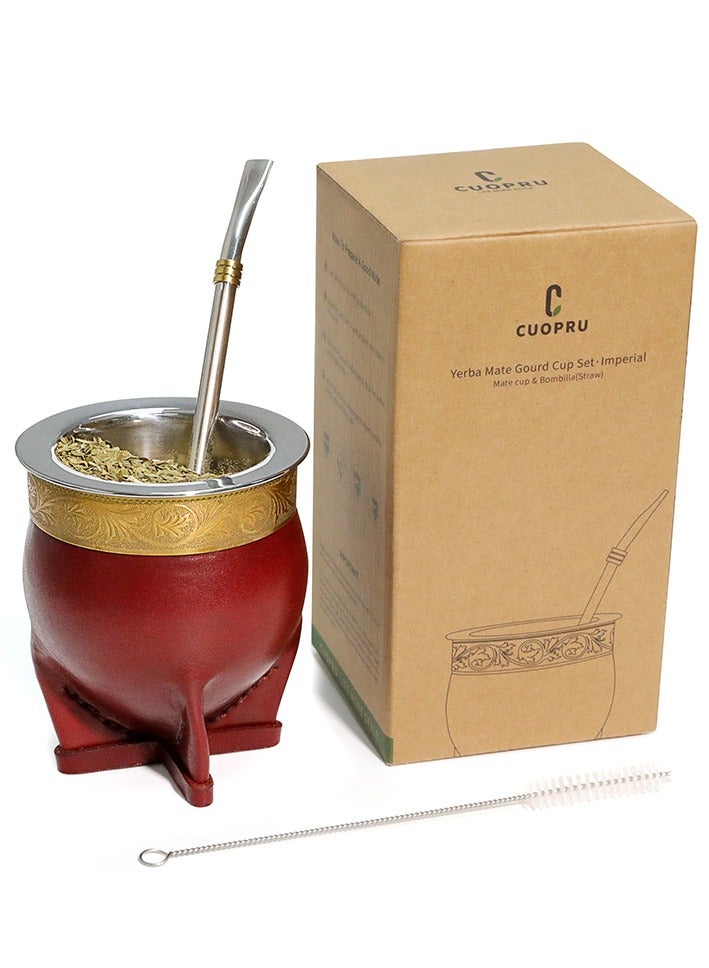 Argentina Yerba Mate Cup With Straw Tea Gourd Mug One Bombilla Mate (Straw) a Cleaning Brush