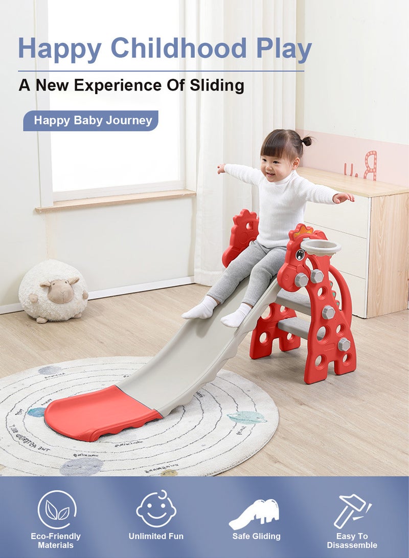 Foldable Children's Slide Baby Multifunctional Climbing Entertainment Slide Independent Playground Toy Set Easy To Assemble With Basketball Stand
