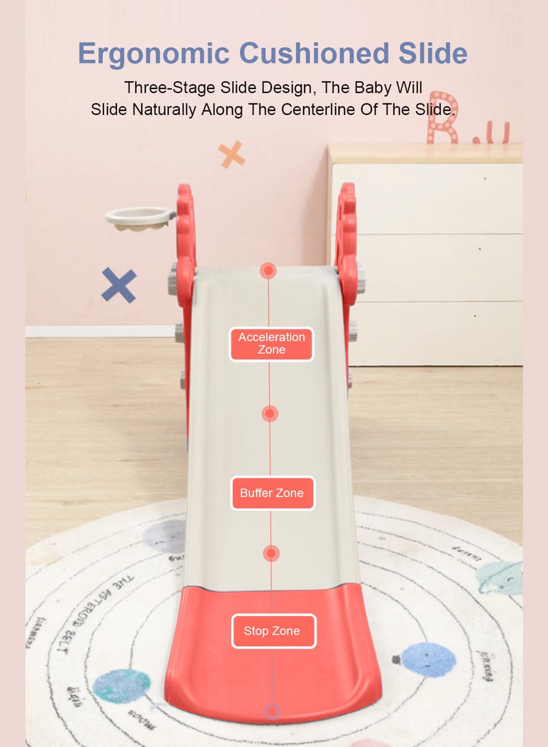 Foldable Children's Slide Baby Multifunctional Climbing Entertainment Slide Independent Playground Toy Set Easy To Assemble With Basketball Stand