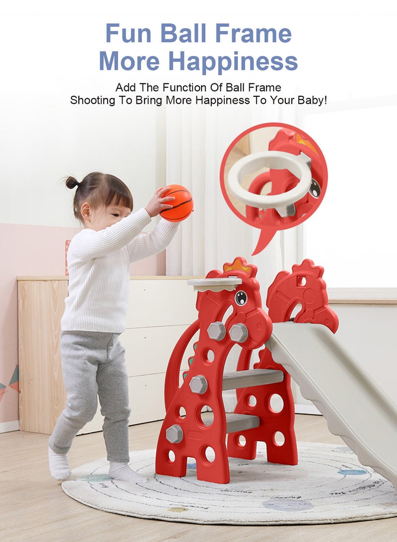 Foldable Children's Slide Baby Multifunctional Climbing Entertainment Slide Independent Playground Toy Set Easy To Assemble With Basketball Stand