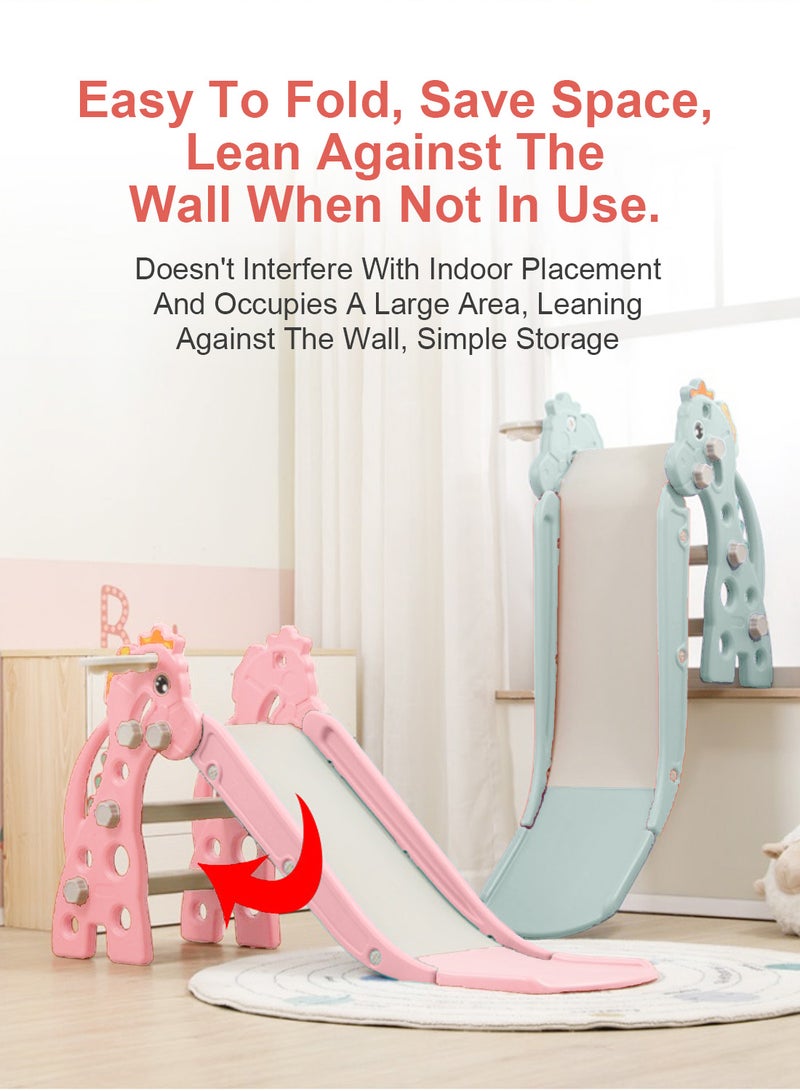 Foldable Children's Slide 1-3 Years Old Children's Baby Independent Entertainment Slide Playground Climbing Set Toy Easy To Assemble With Basketball Stand Suitable For Indoor And Outdoor Children's Entertainment