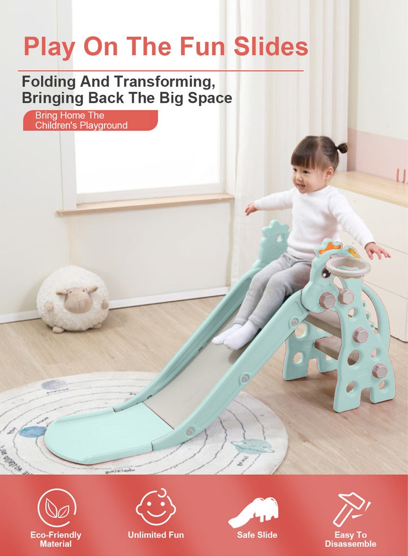 Foldable Children's Slide 1-3 Years Old Children's Baby Independent Entertainment Slide Playground Climbing Set Toy Easy To Assemble With Basketball Stand Suitable For Indoor And Outdoor Children's Entertainment
