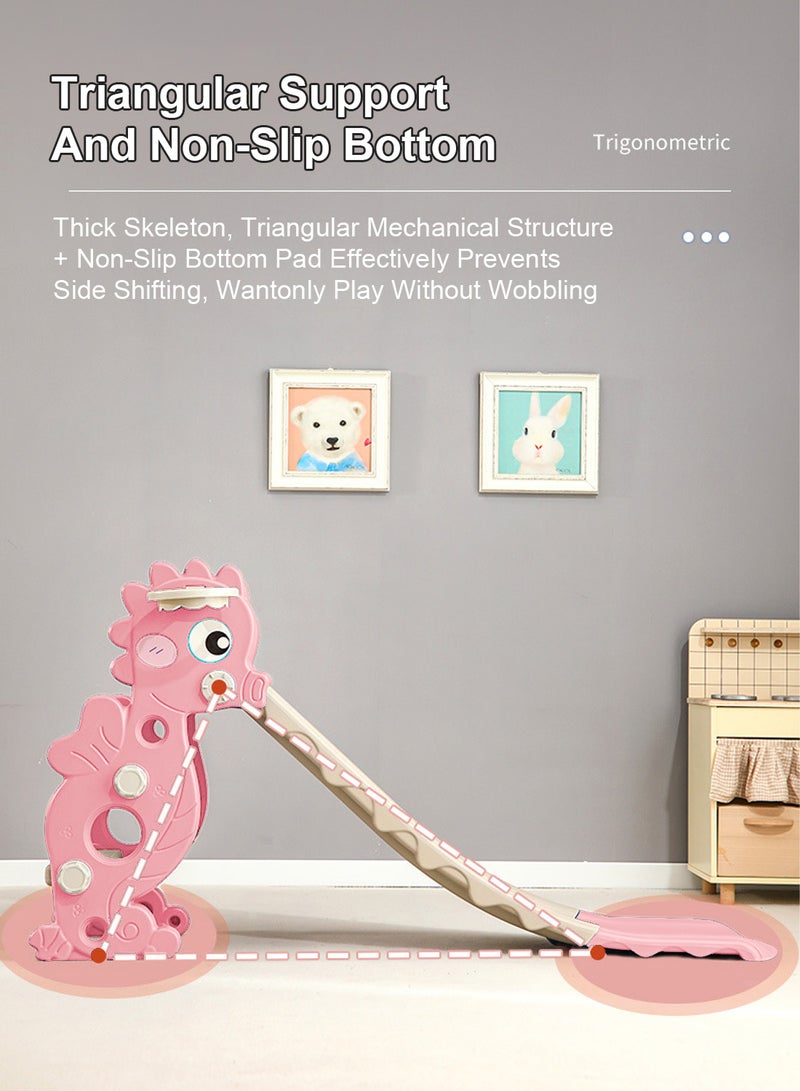 Foldable Children's Slide 1-3-5 Years Old Baby Independent Entertainment Slide Children's Climbing Toy Set Home Small Playground Slide Toy Easy To Assemble With Basketball Stand Suitable For Indoor And Outdoor Children's Entertainment