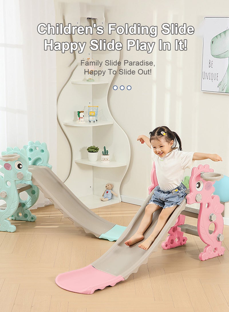 Foldable Children's Slide 1-3-5 Years Old Baby Independent Entertainment Slide Children's Climbing Toy Set Home Small Playground Slide Toy Easy To Assemble With Basketball Stand Suitable For Indoor And Outdoor Children's Entertainment
