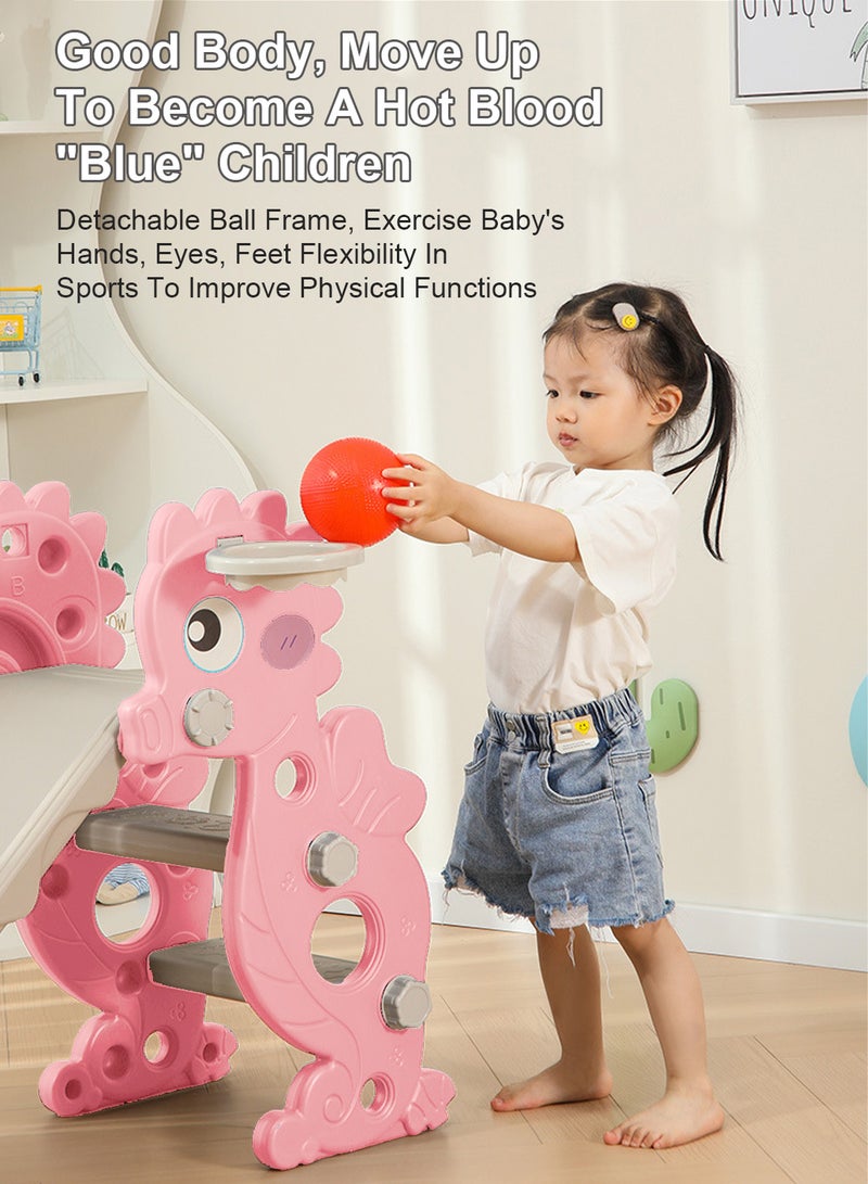 Foldable Children's Slide 1-3-5 Years Old Baby Independent Entertainment Slide Children's Climbing Toy Set Home Small Playground Slide Toy Easy To Assemble With Basketball Stand Suitable For Indoor And Outdoor Children's Entertainment