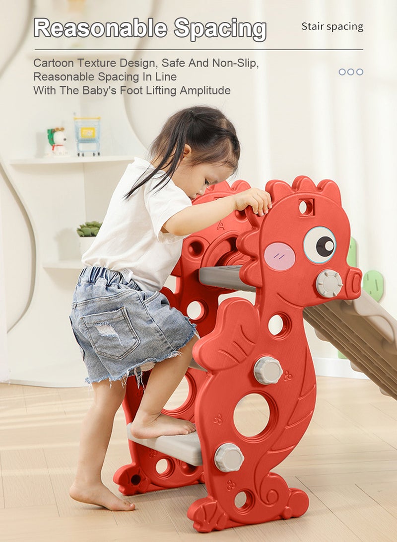 Foldable Children's Slide 1-3-5 Years Old Baby Independent Entertainment Slide Home Small Playground Toy Set Suitable For Indoor And Outdoor Entertainment With Basketball Stand Easy To Assemble
