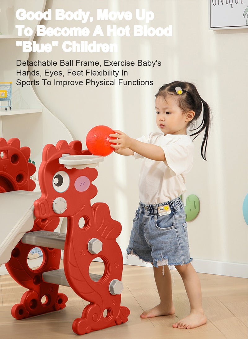 Foldable Children's Slide 1-3-5 Years Old Baby Independent Entertainment Slide Home Small Playground Toy Set Suitable For Indoor And Outdoor Entertainment With Basketball Stand Easy To Assemble